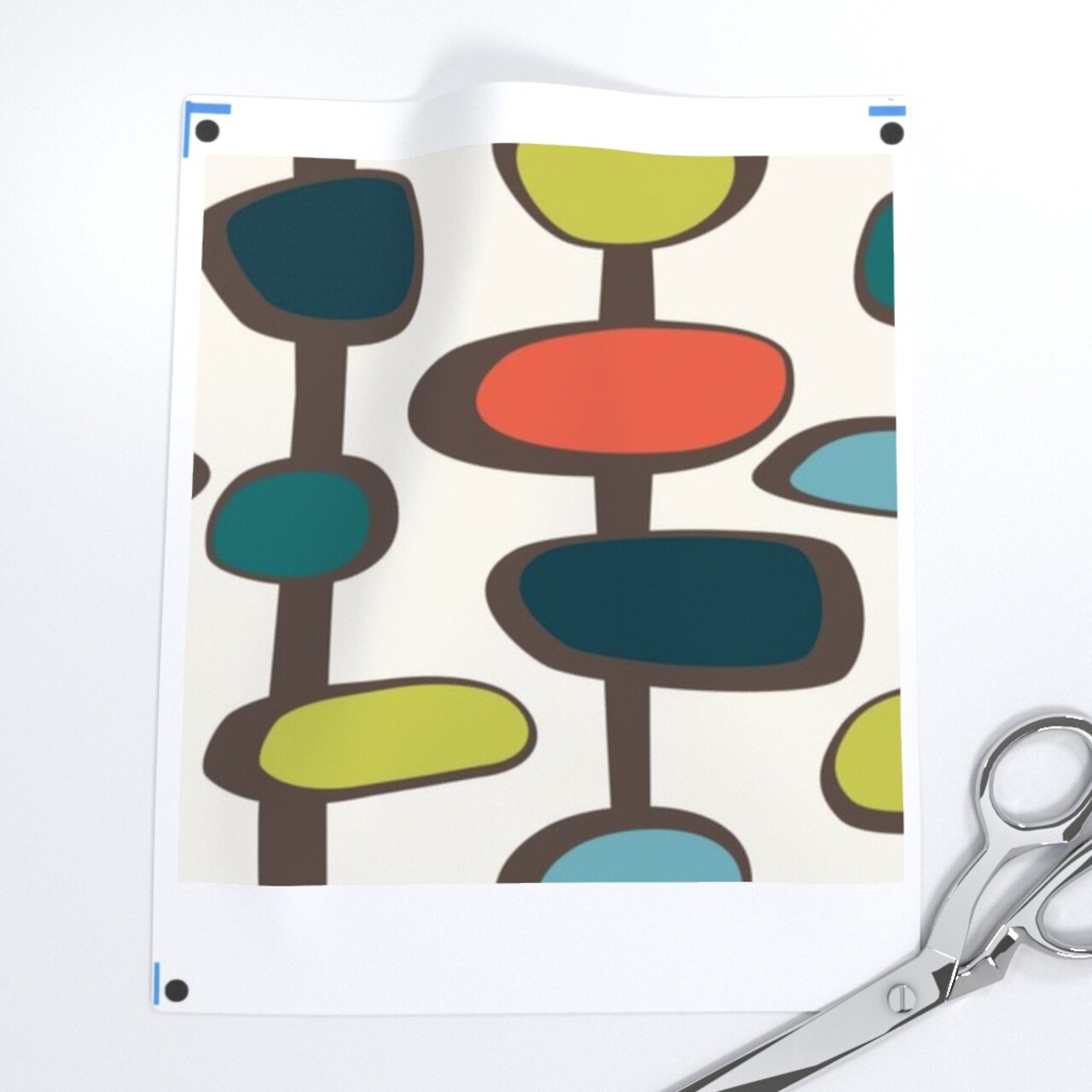 Mid Century Retro Vintage 1950S Geometric Modern Coral Teal Custom Printed Fabric by Spoonflower Various Fabrics by the Yard or Fat Quarter